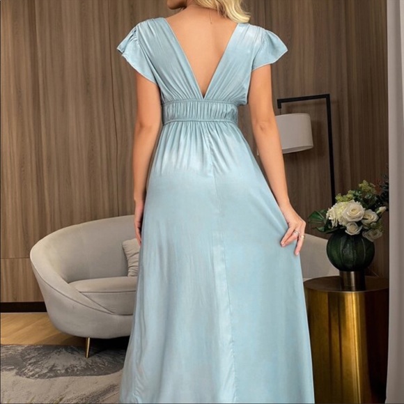 Boho v  neck plunging neckline midi dress burgundy - Picture 7 of 13